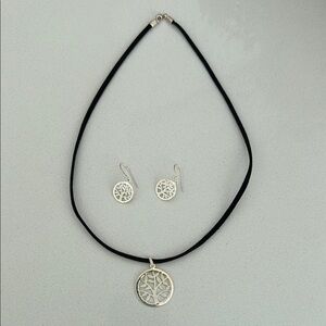 Silver Tree of Life Pendant Necklace and Earrings Set